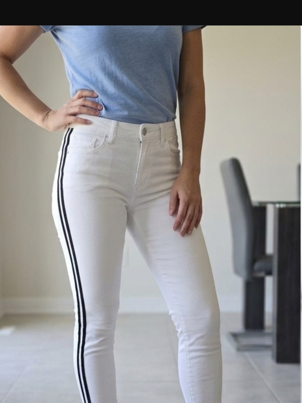 Mavi Gold Women’s High Rise Skinny Jeans White w/ Black Side Stripe 28/27